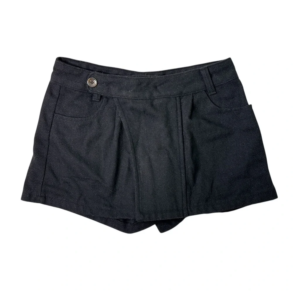 Noname Made in Korea Black Wrap Front Skort Mini Skirt Shorts Sz M K-Fashion